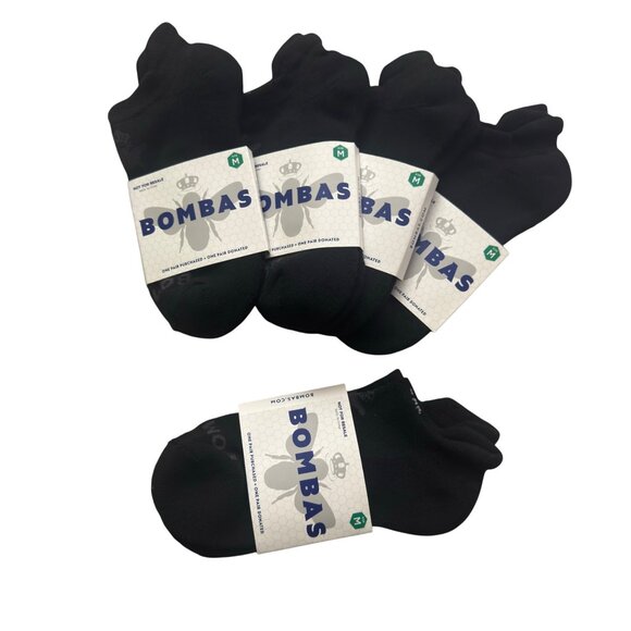 Bombas Medium Black No-Show Socks 5-Pack With Honeycomb Arch Support & Performan - Picture 2 of 7